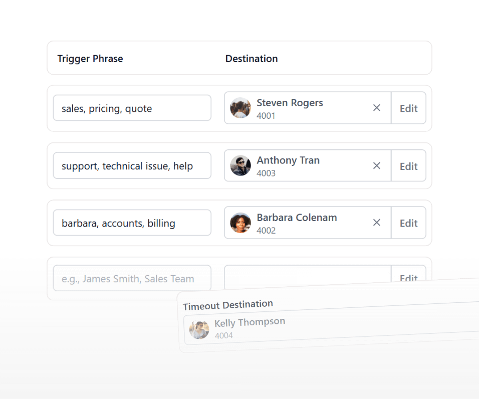 AI Assisted call transfer screenshot from Vodia voice agents

