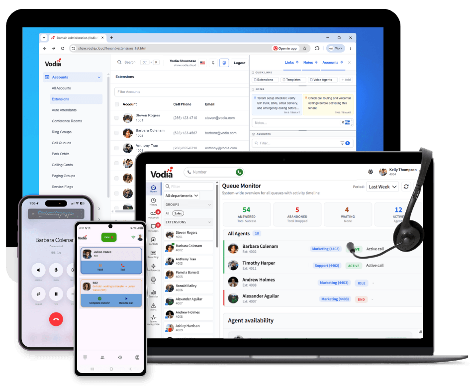 Vodia business phone system running across desktop and mobile devices