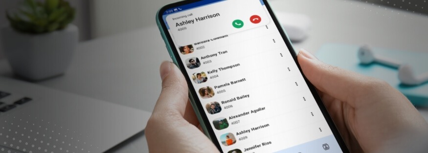 A person working remotely via the Android Vodia app