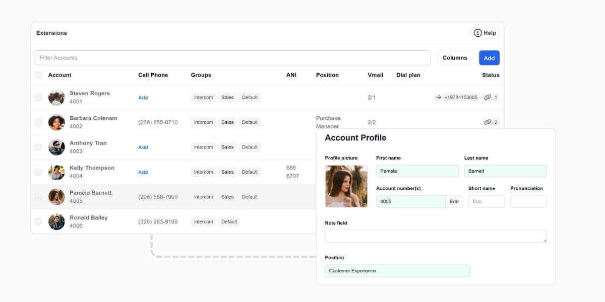 Vodia PBX V70 administrator interface with tenant management and system controls