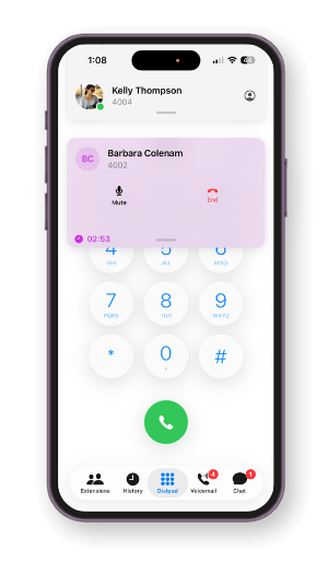 Vodia iOS app on a call 