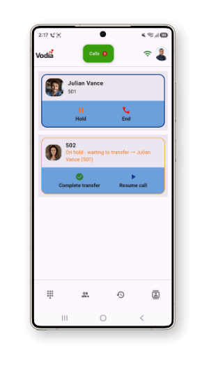 Call Cards in the Vodia Android Phone 2
