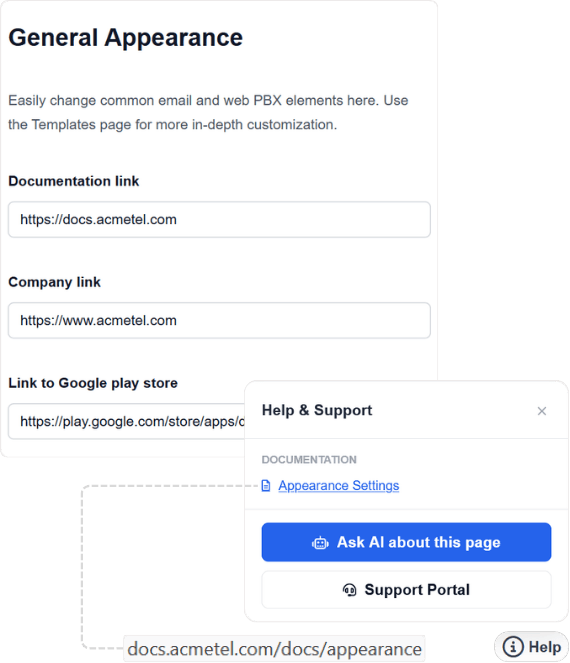 V70.4 combines customizable resource links with context-aware assistance inside the Admin Portal.