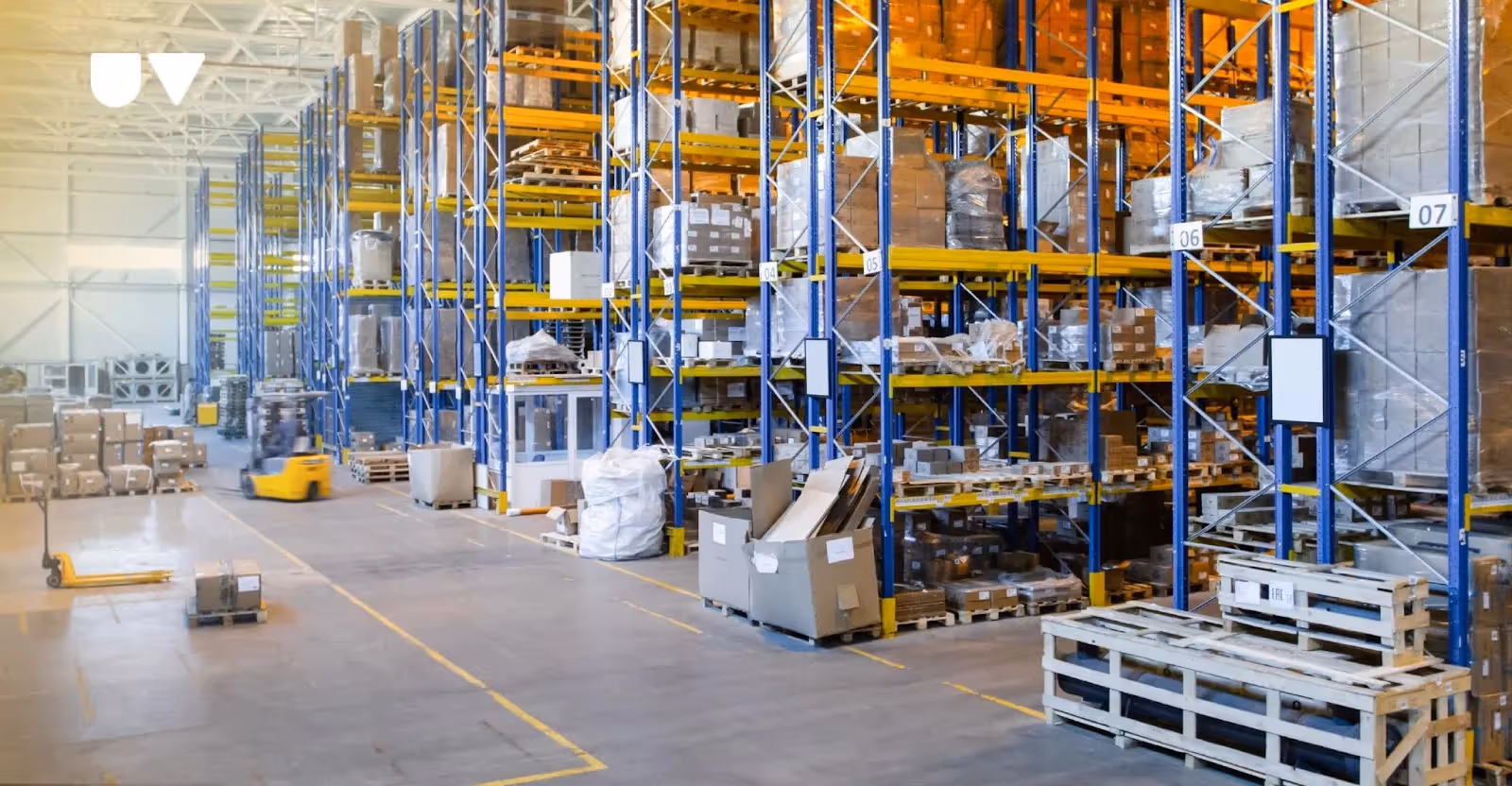A warehouse with goods and materials.‍