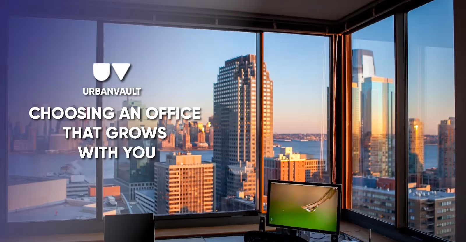 View of a city from a corner office cabin.