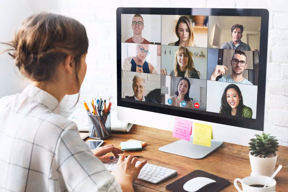 Women having a virtual meeting
