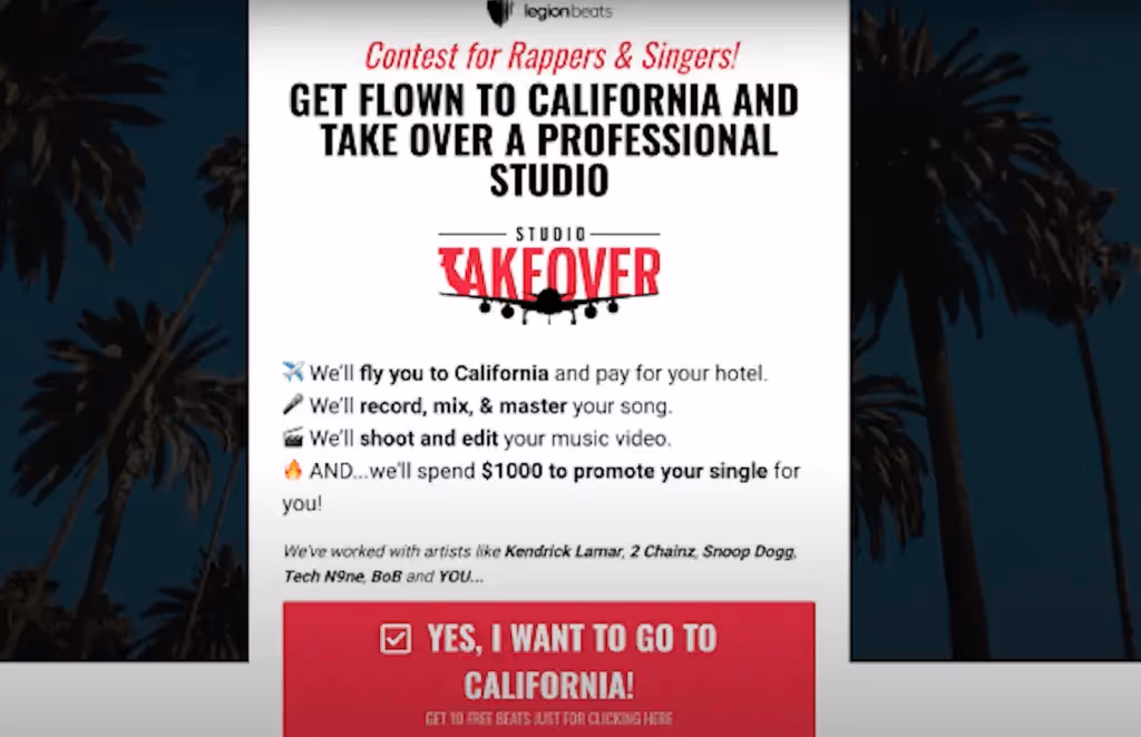 Legion beats campaign landing page