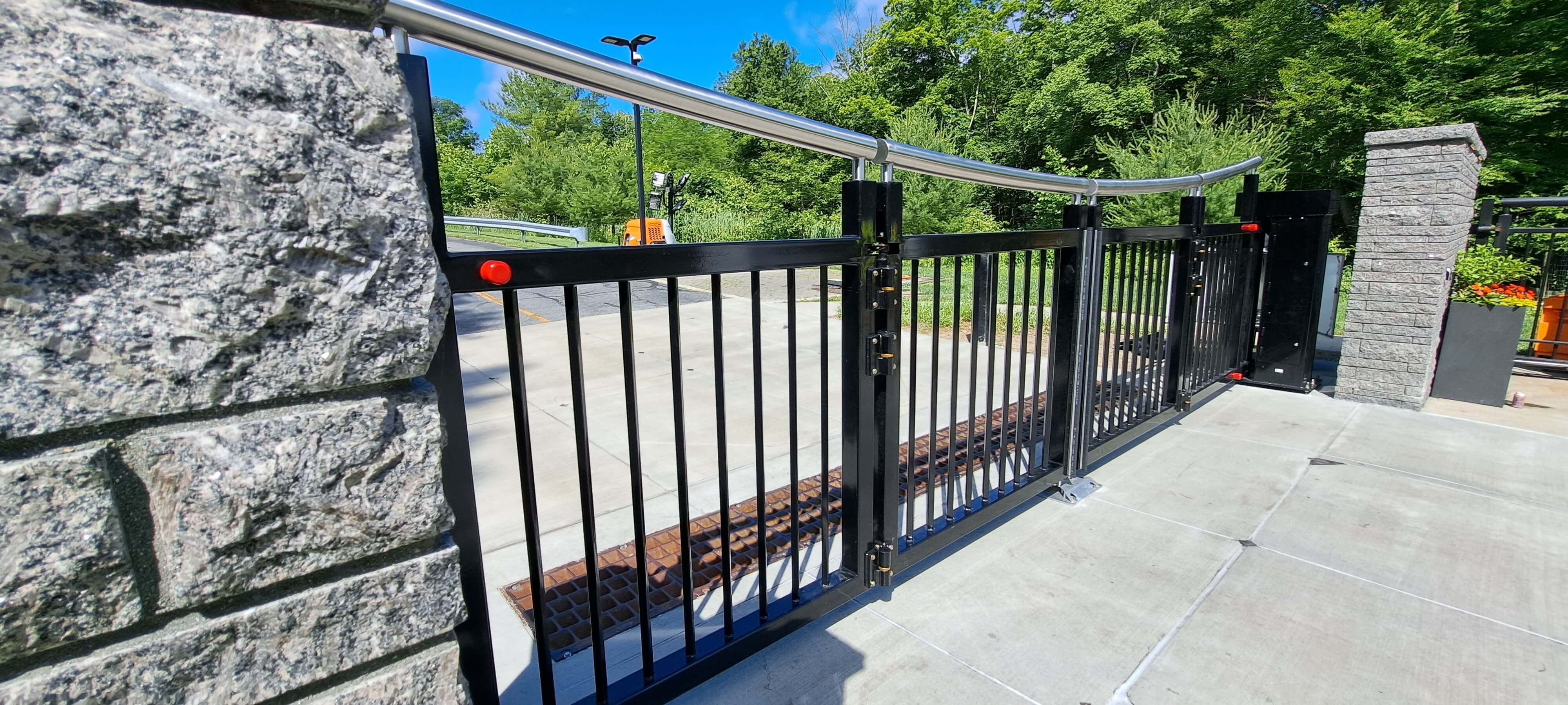 Bavak B-Trackless bi-folding security gate installed in the United States