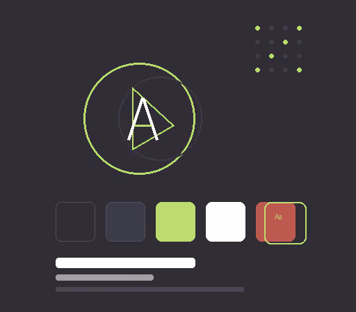 Interface graphique pour la sélection de polices et de styles de texte avec icône triangle et lettre A au centre d'un cercle vert clair.
