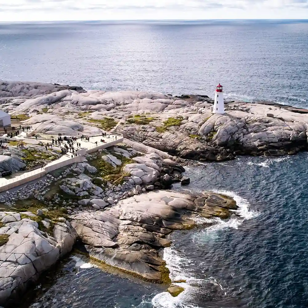 Bird's eye view photo of Peggy's Cove.