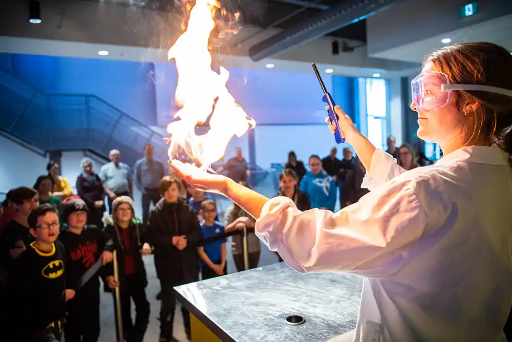 An instructor at the Discovery Centre in Halifax presents to a group.