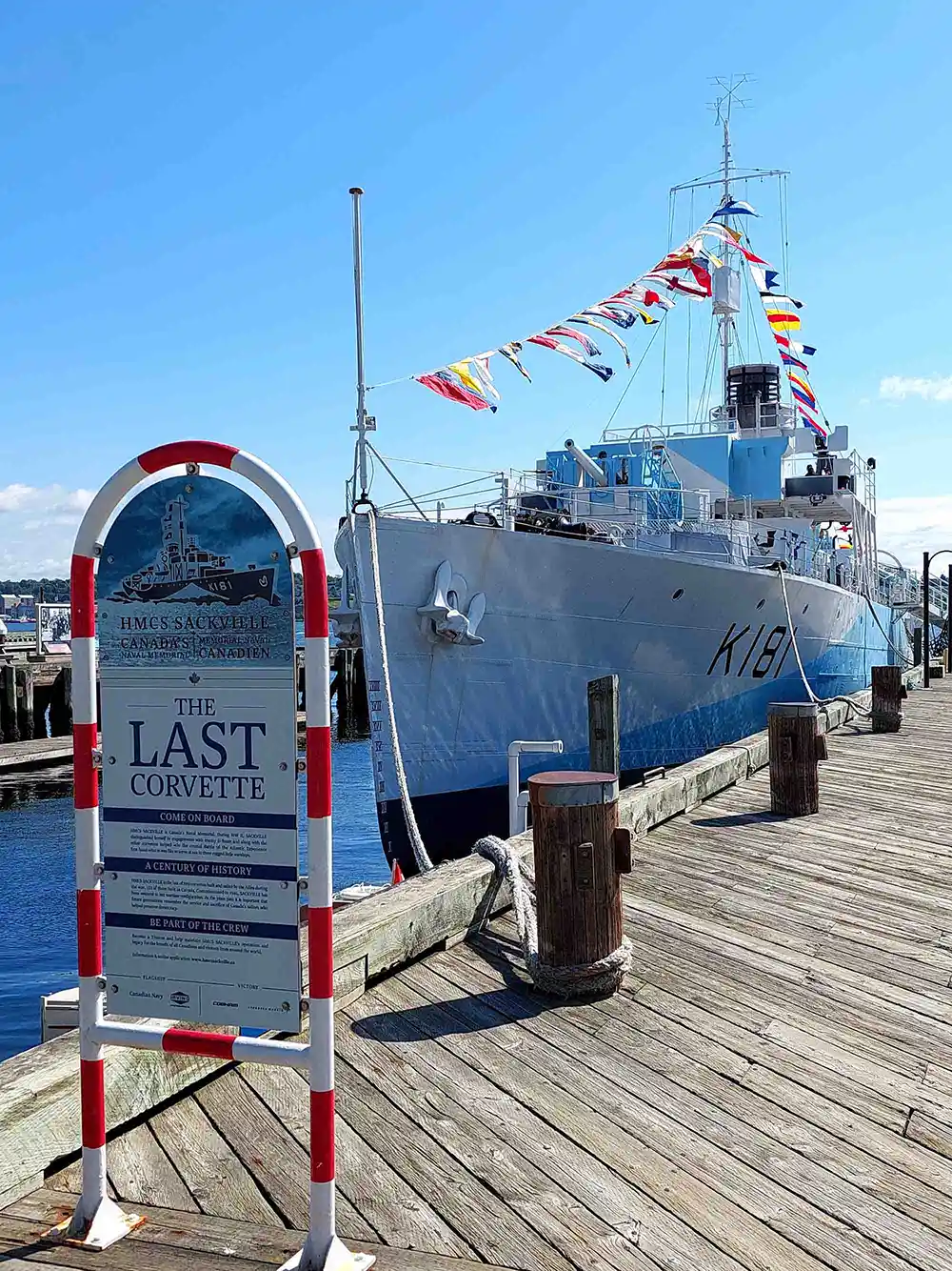 HMCS Sackville berthed on the Halifax Waterfront.