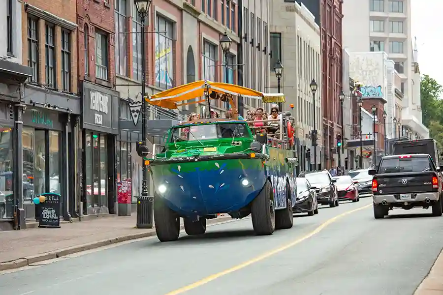 The Harbour Hopper makes its way along Barrington Street during a tour.