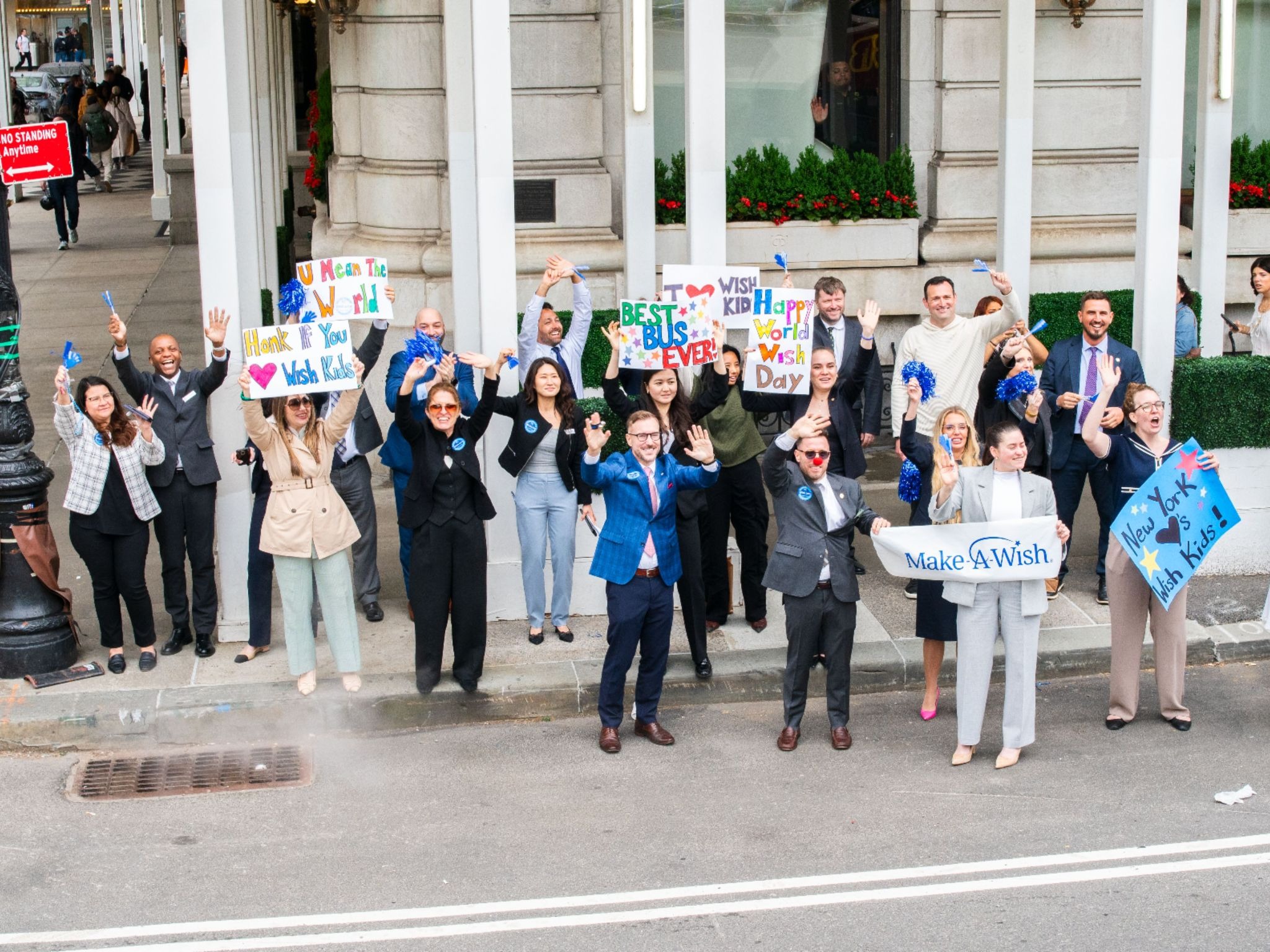 Large Group Cheering on Make-A-Wish children on NYC streets