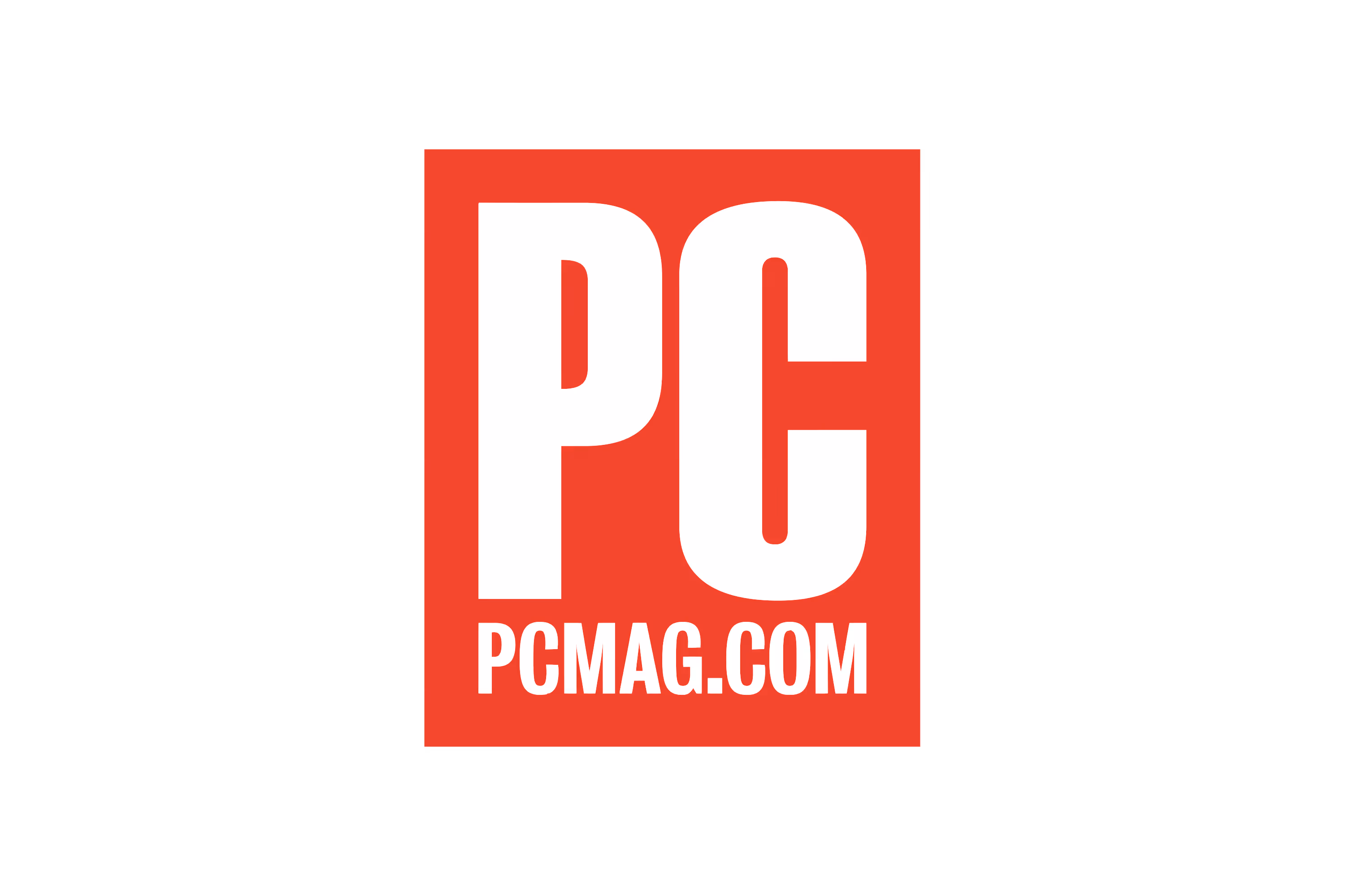 PCMag logo in white letters on a red square background with text PCMAG.COM below.