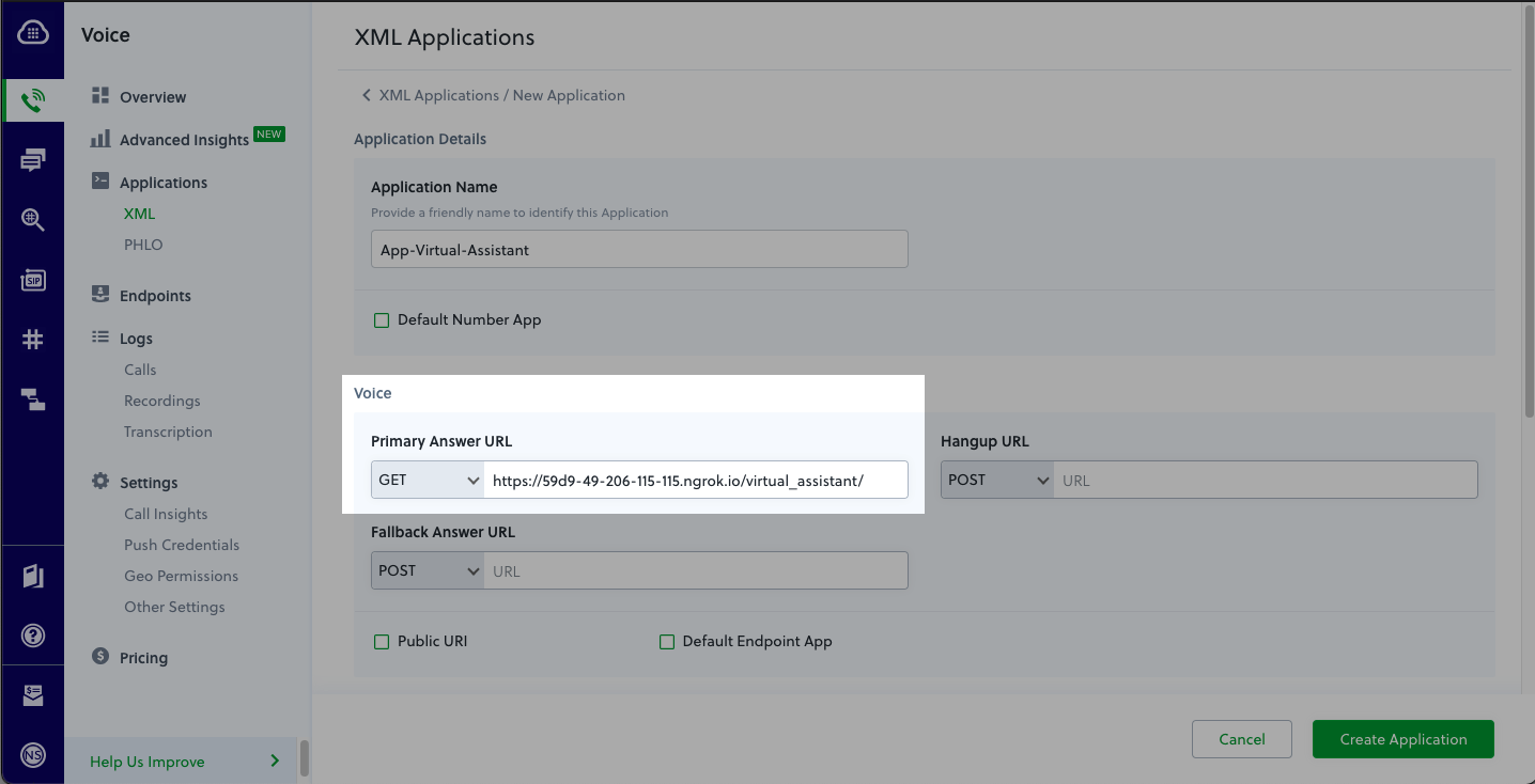 Create Plivo App for voice-controlled IVR MVC app