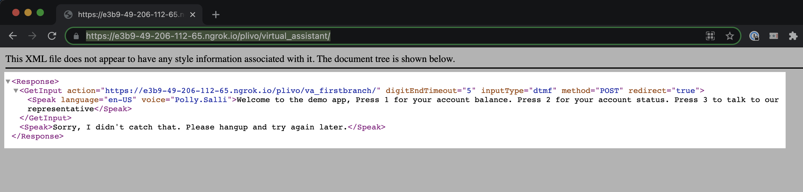 XML document with GetDigits XML element