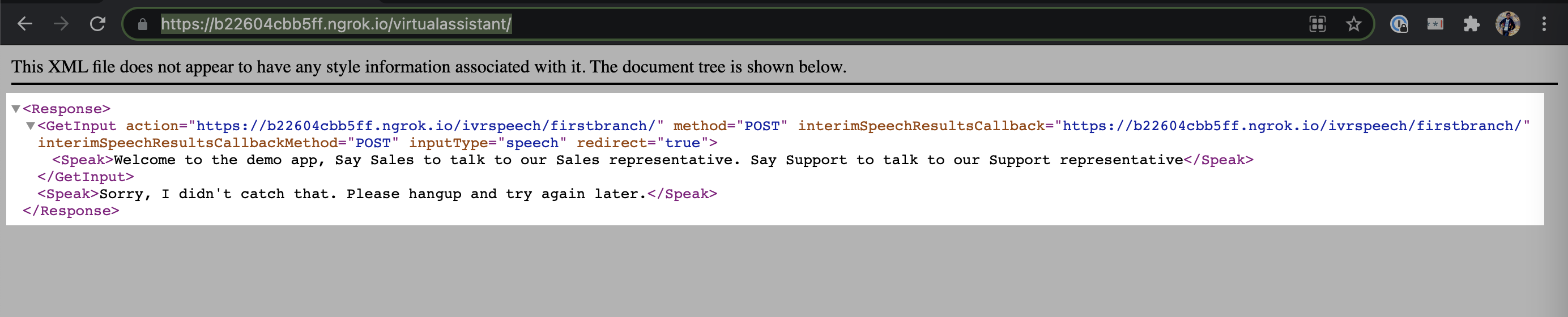 XML document with GetDigits XML element