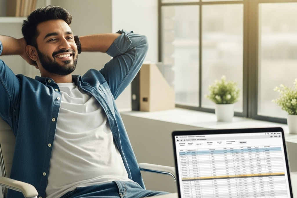 Startup founder relaxing stress-free after receiving expert corporate compliance services from accounting consultants.