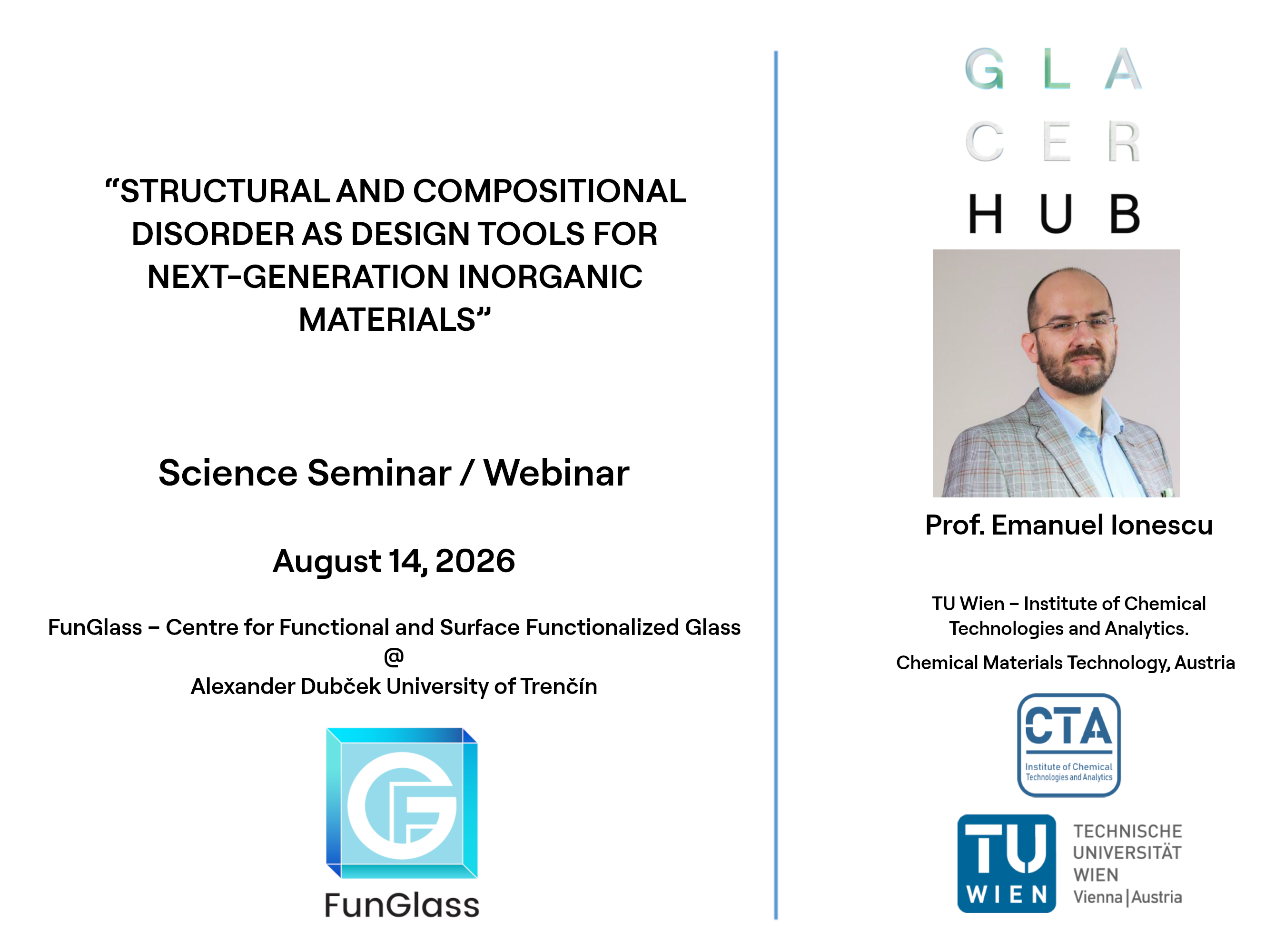 Science seminar/webinar - Structural and Compositional  Disorder as Design Tools for Next Generation Inorganic Materials