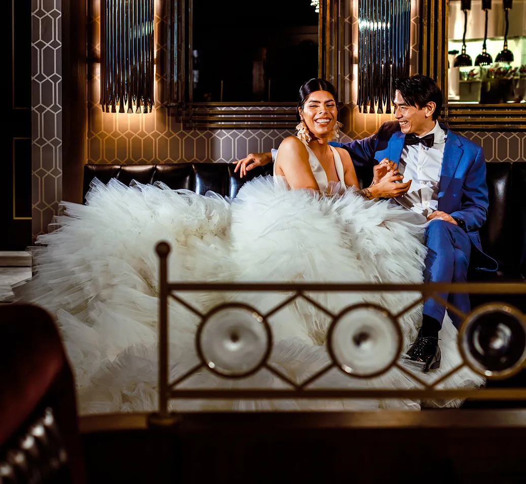 Bride & Groom pose for photos