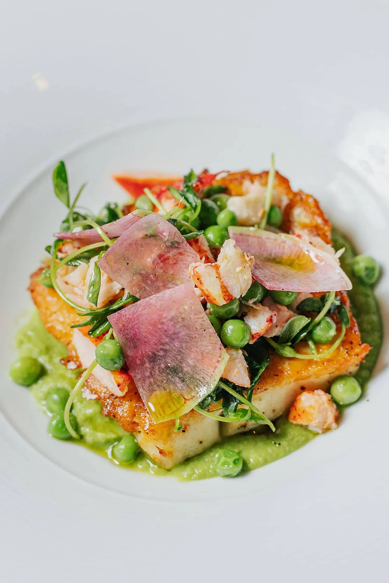 Seared halibut with lobster salad at Grill on 21, Chicago, IL