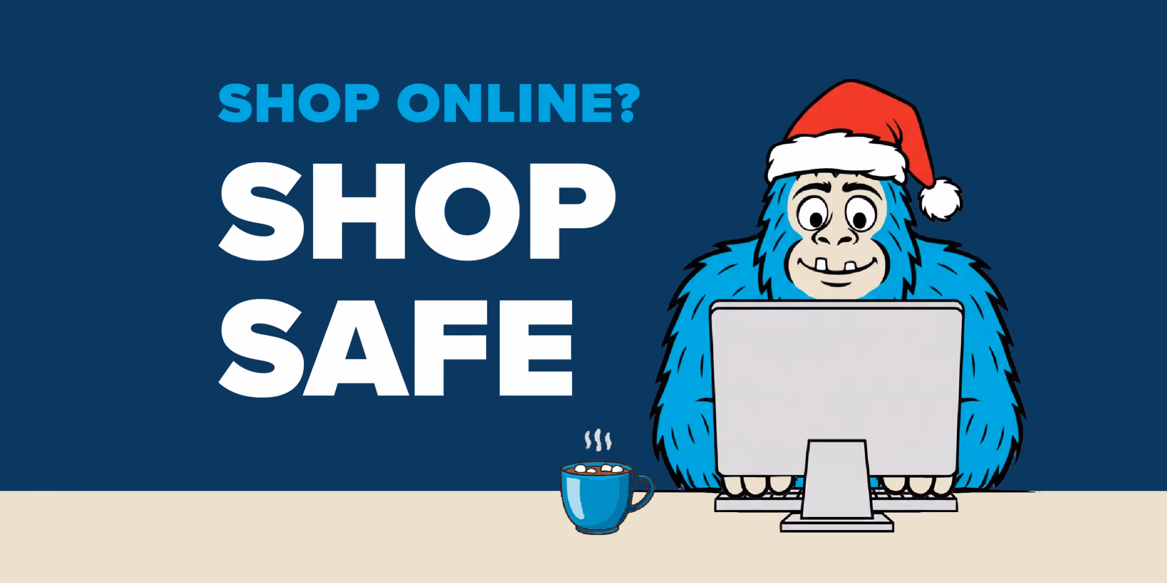 Graphic of Gigfoot wearing a Santa hat using a computer