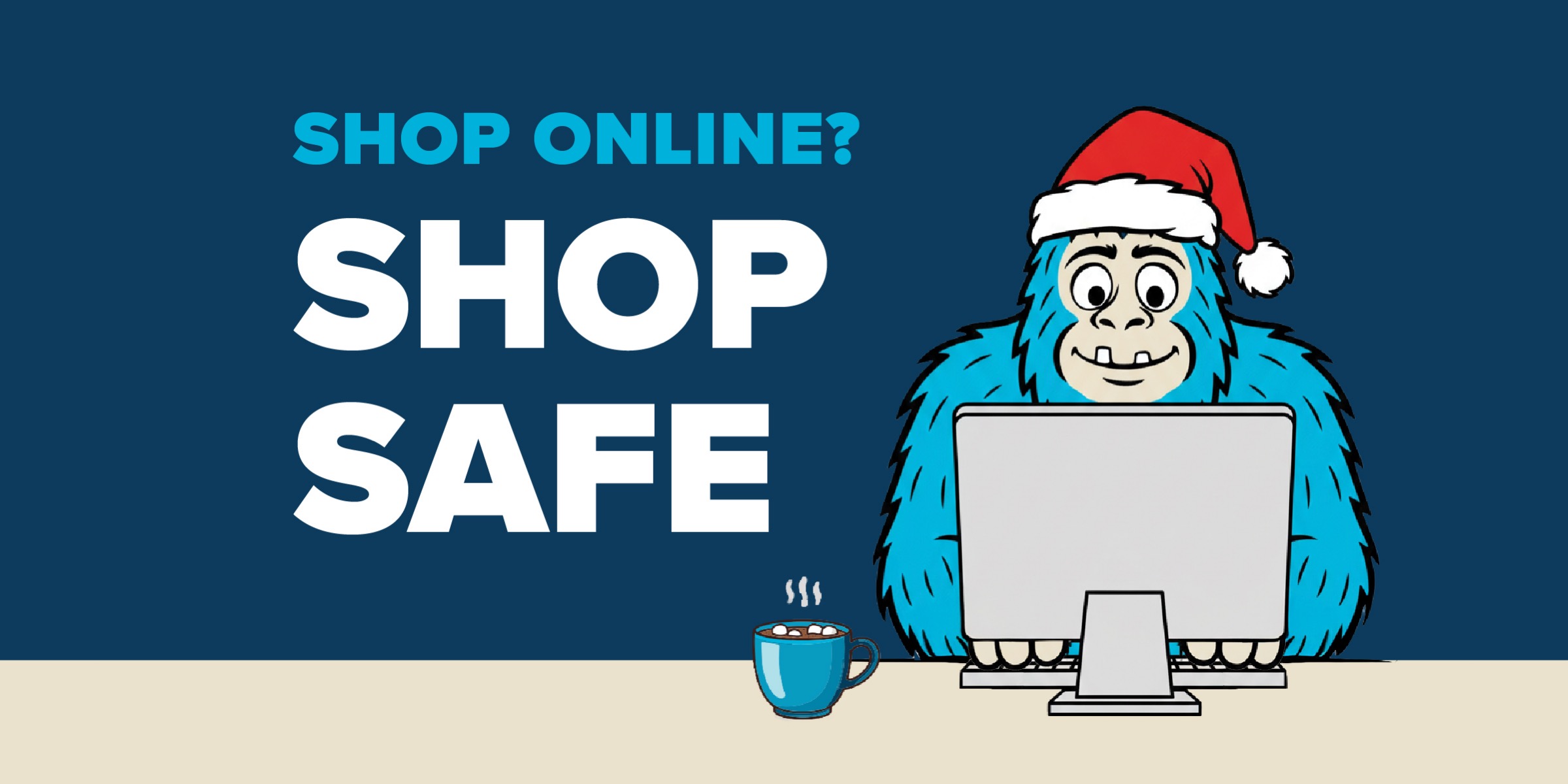 Graphic of Gigfoot wearing a Santa hat using a computer