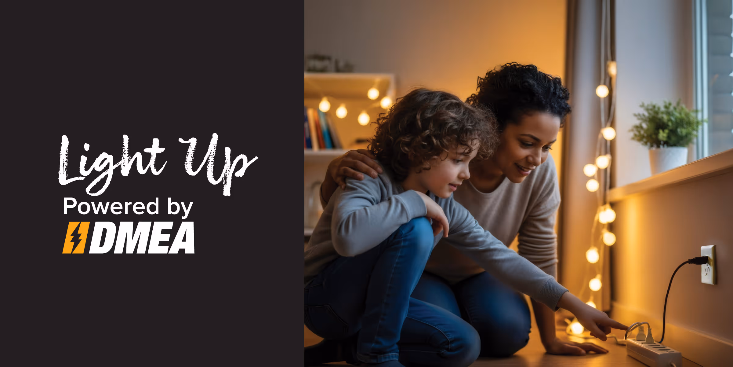 image of a mother and son looking at a power strip