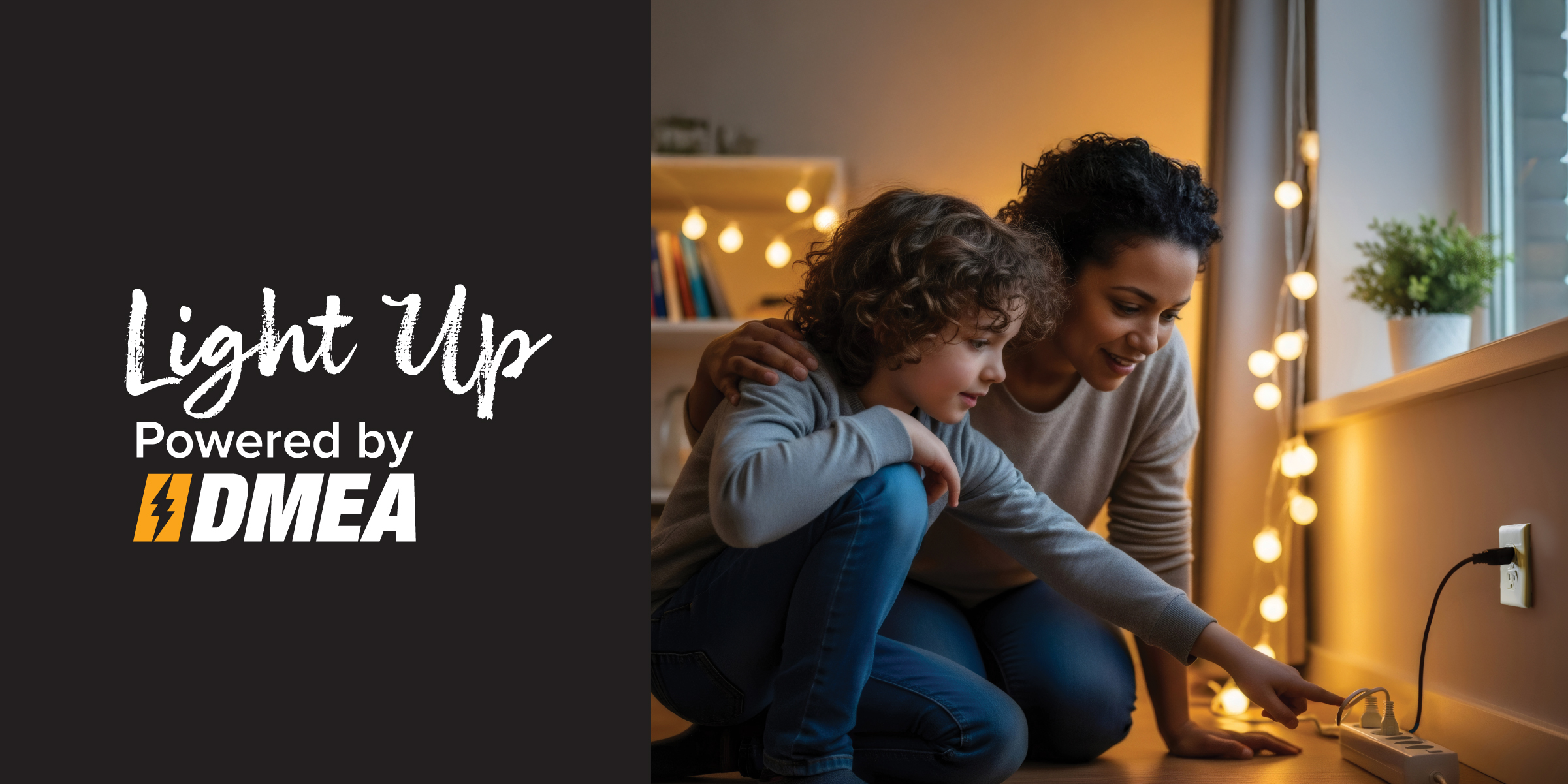 image of a mother and son looking at a power strip