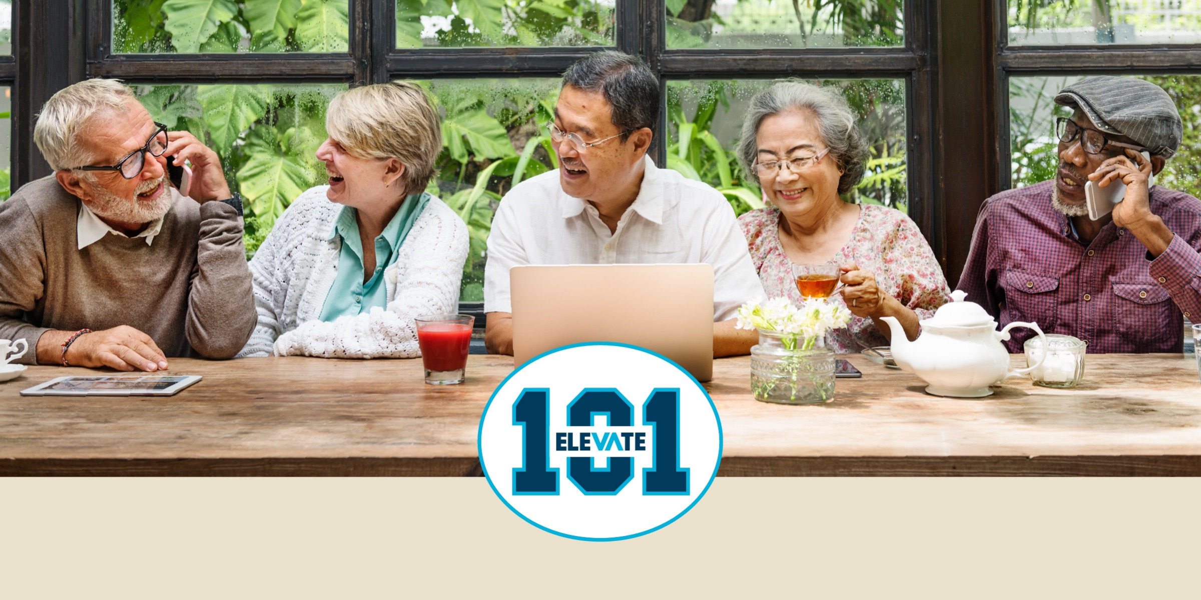 Group of seniors using smart devices