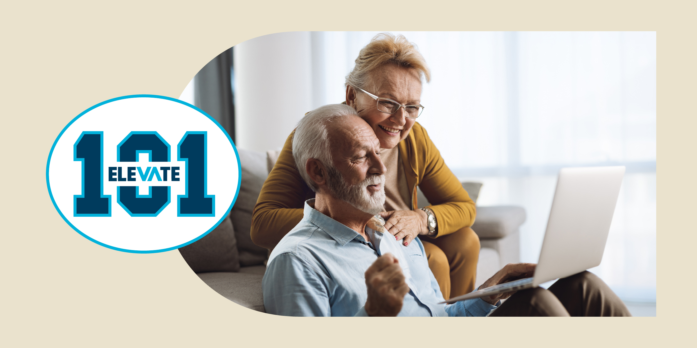 Two seniors using a laptop