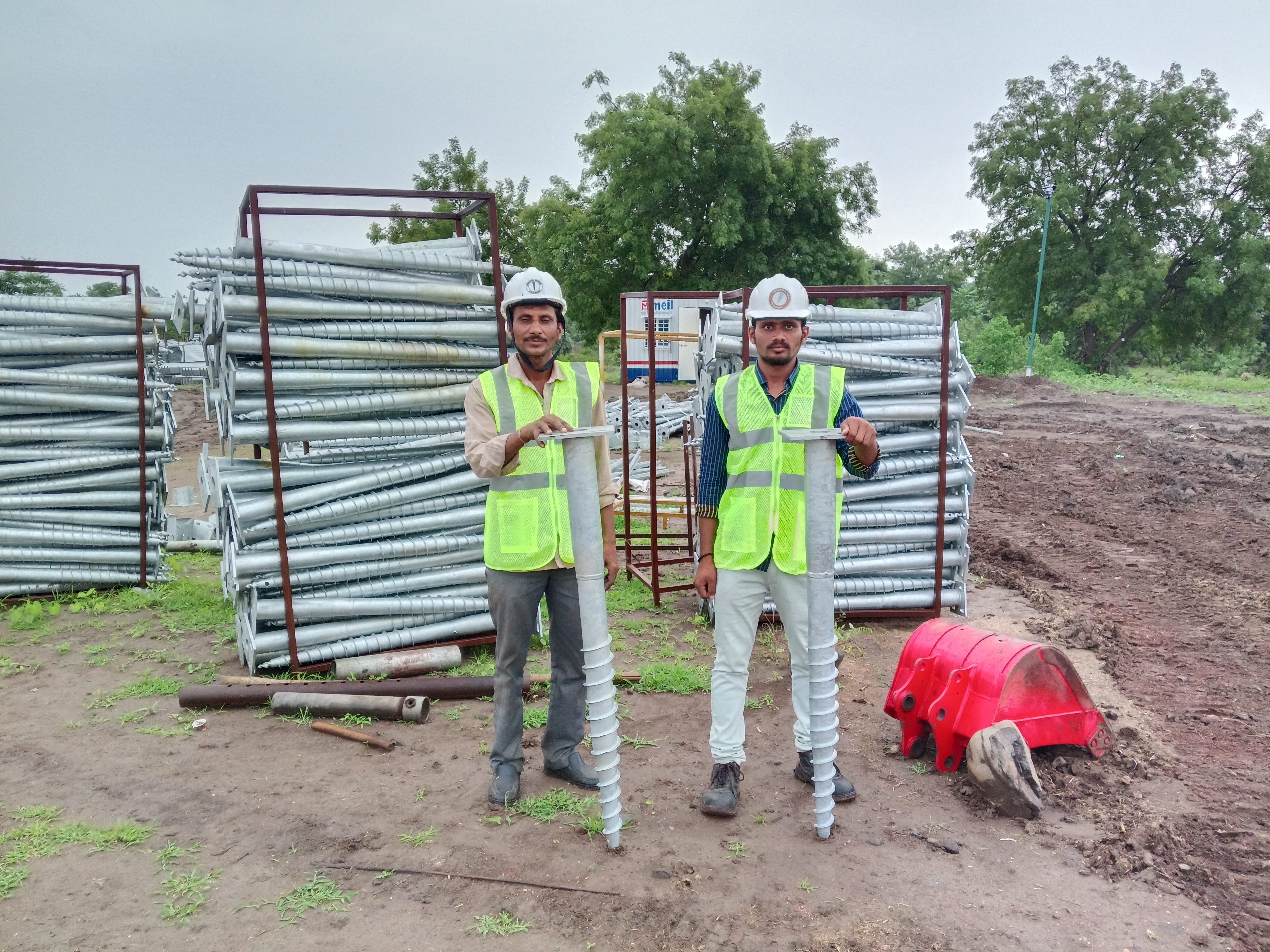 Pulll-out test conducted on ground screw on a site