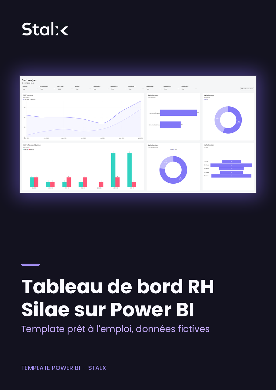 Tableau de bord RH Silae sur Power BI, prêt à l'emploi