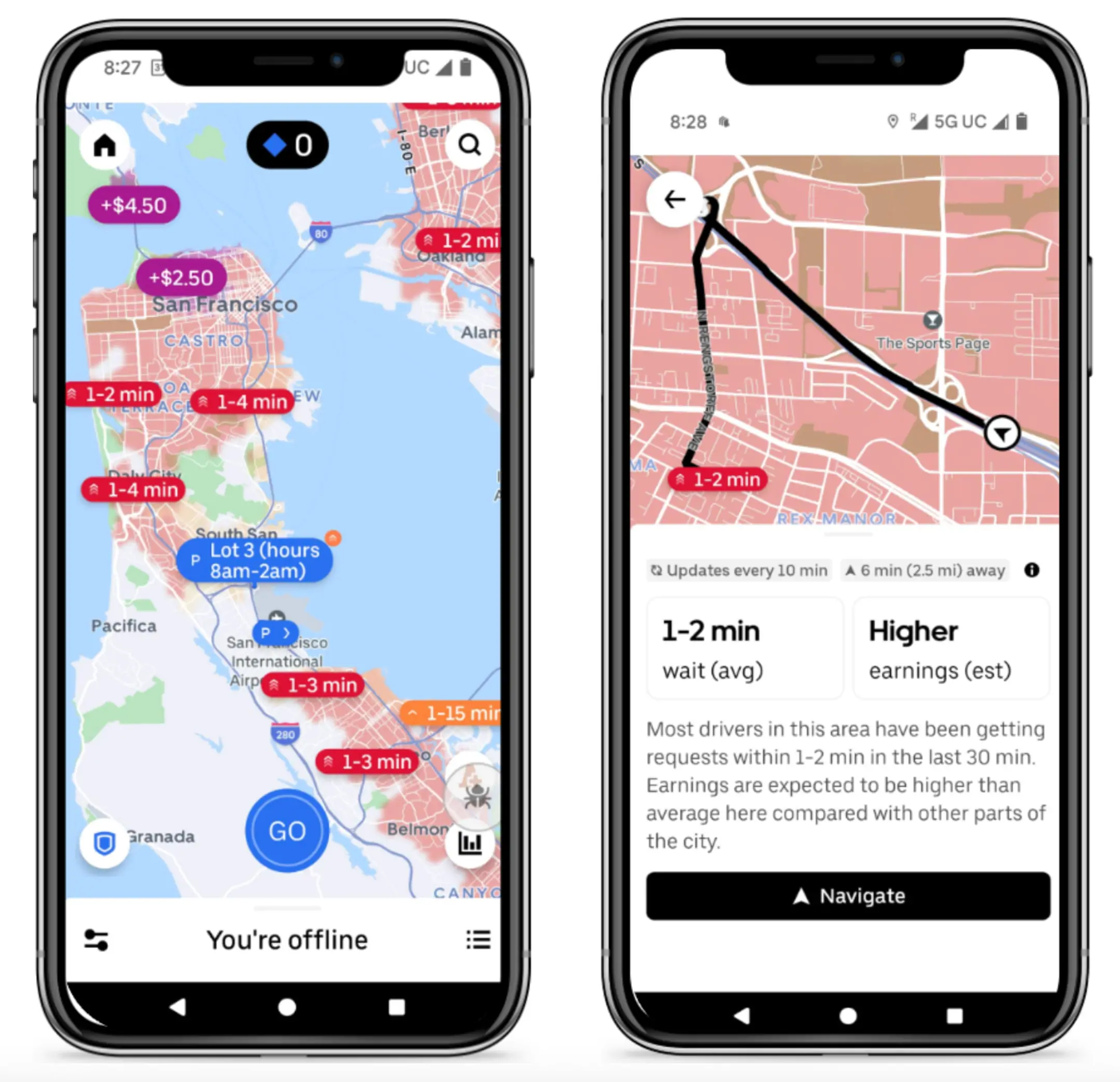 Screenshots of Uber's heatmap