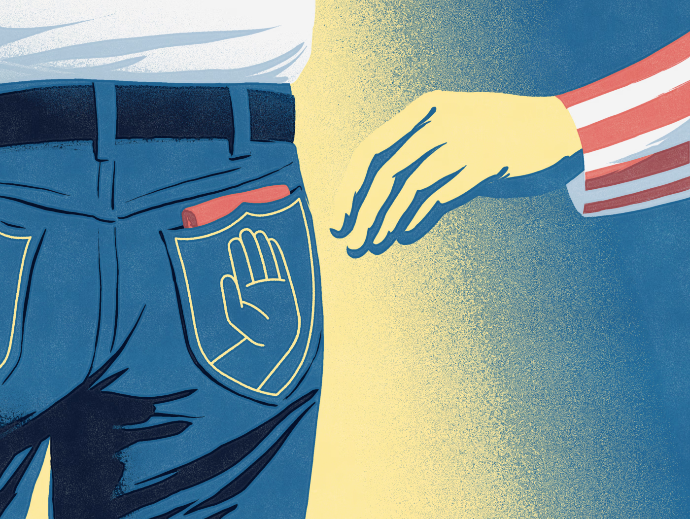 Illustration of Uncle Sam reaching for a wallet in a back pocket, for WSJ coverage of Cache Exchange Funds