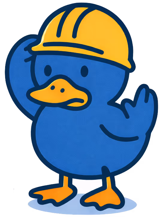 푸른색 몸에 주황색 부리와 발을 가진 오리가 물속에 잠겨 있는 모습의 일러스트.