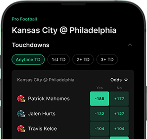 Kalshi prediction market app showing Pro Football betting markets with live odds