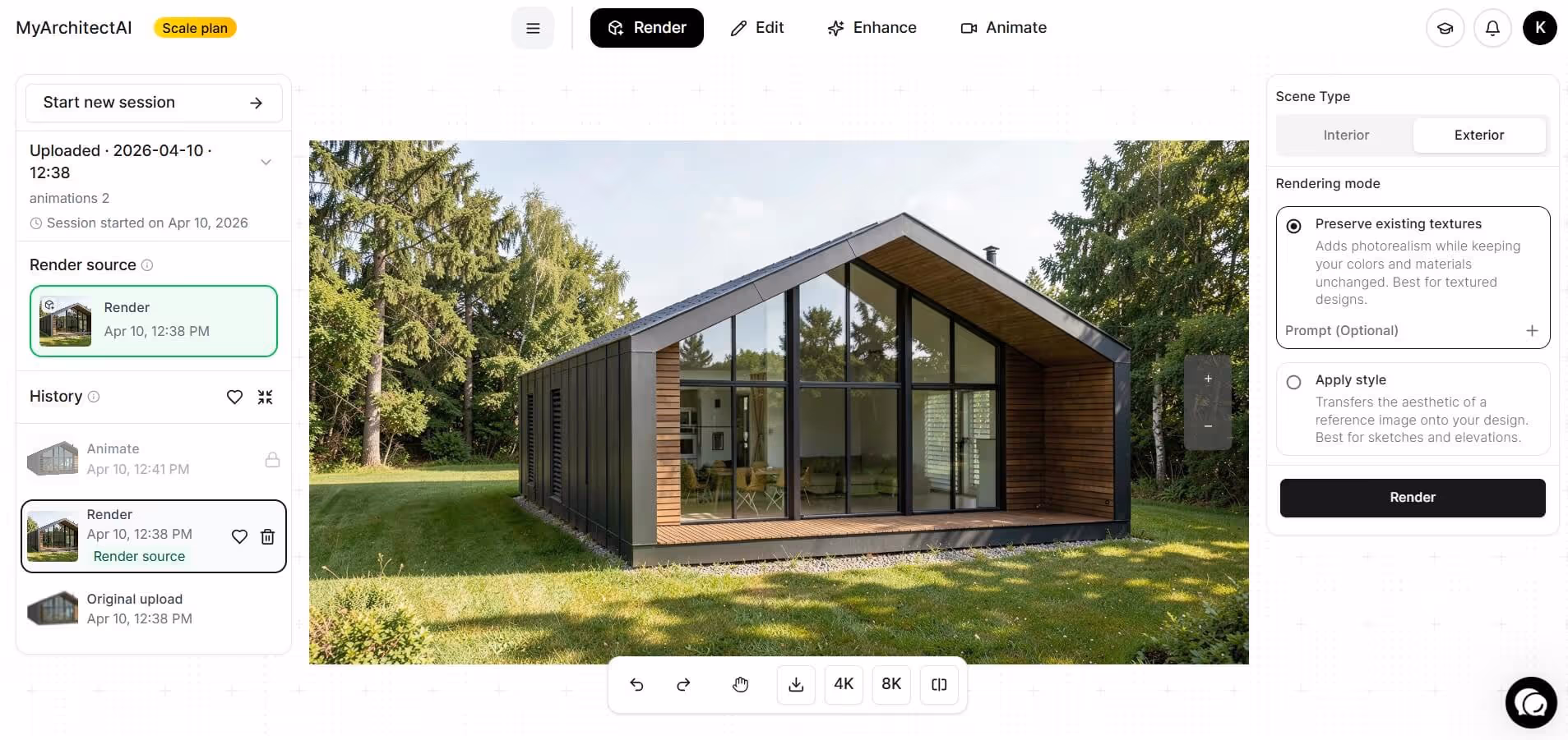 Architectural interior render generated with MyArchitectAI from a CAD export
