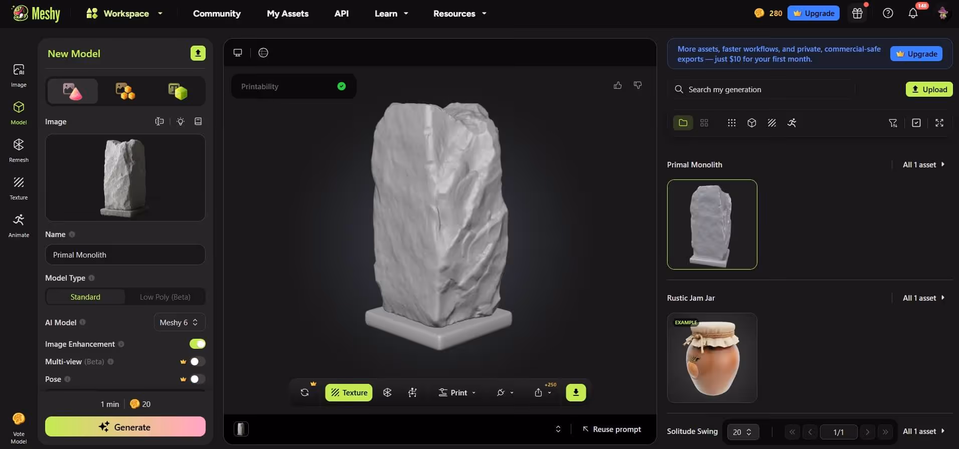 Meshy AI 3D model generation interface for Blender