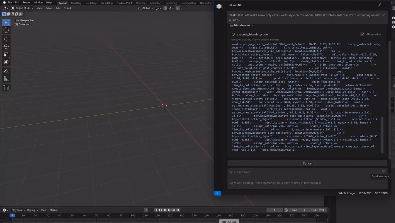 3D-Agent AI plugin generating models inside Blender via MCP