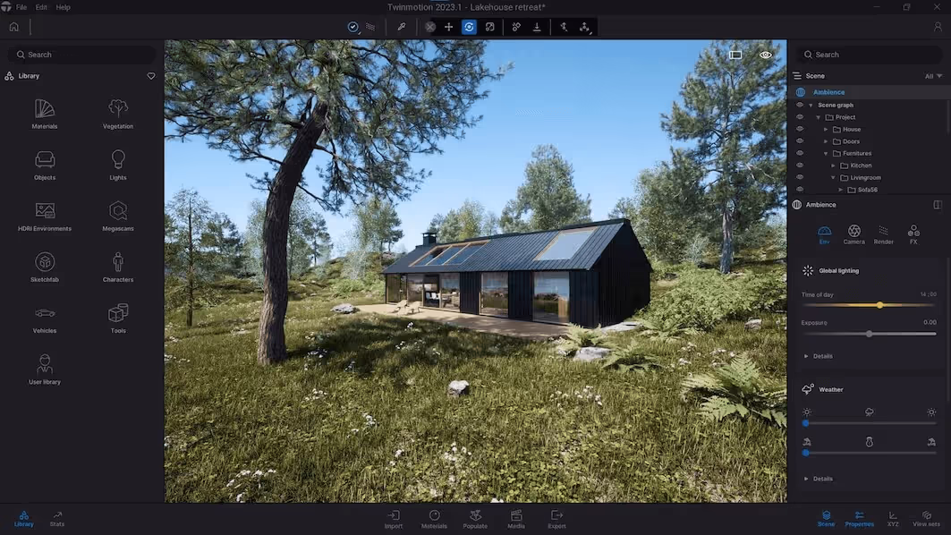 Twinmotion real-time architectural visualization interface