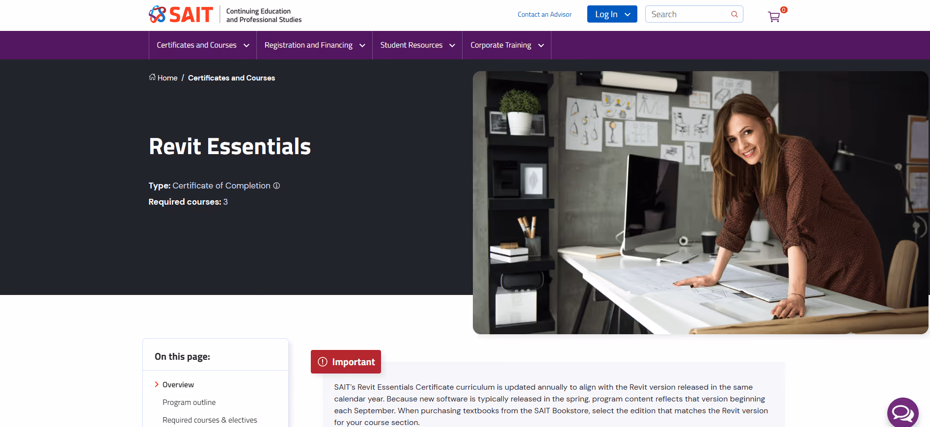 SAIT Revit micro-credential certificate program page
