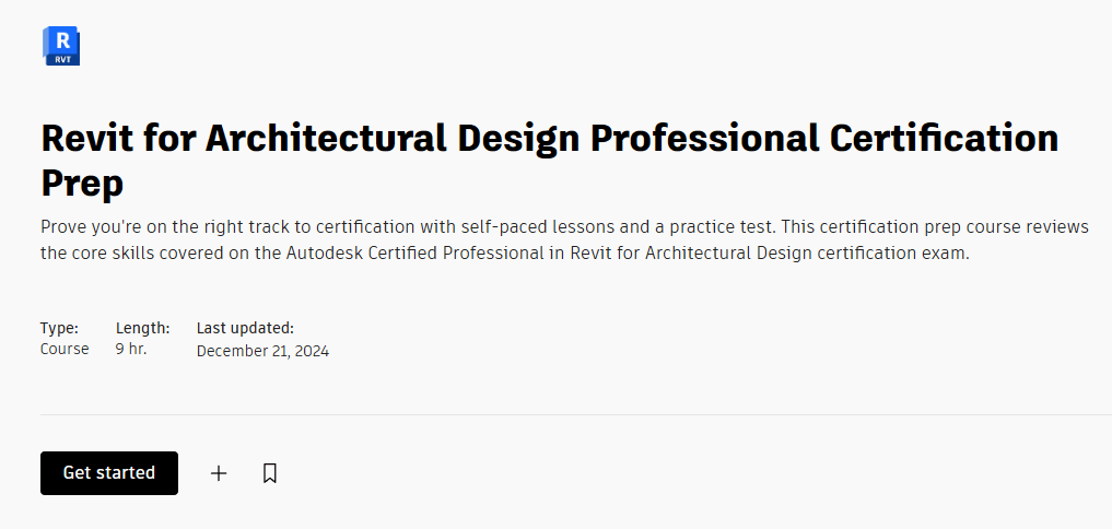 Autodesk Revit architectural design certification prep course page