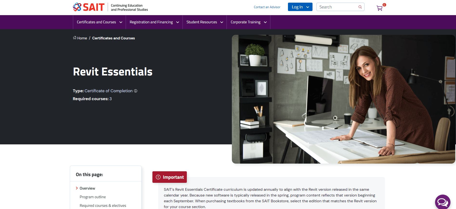 SAIT Revit micro-credential certificate program page