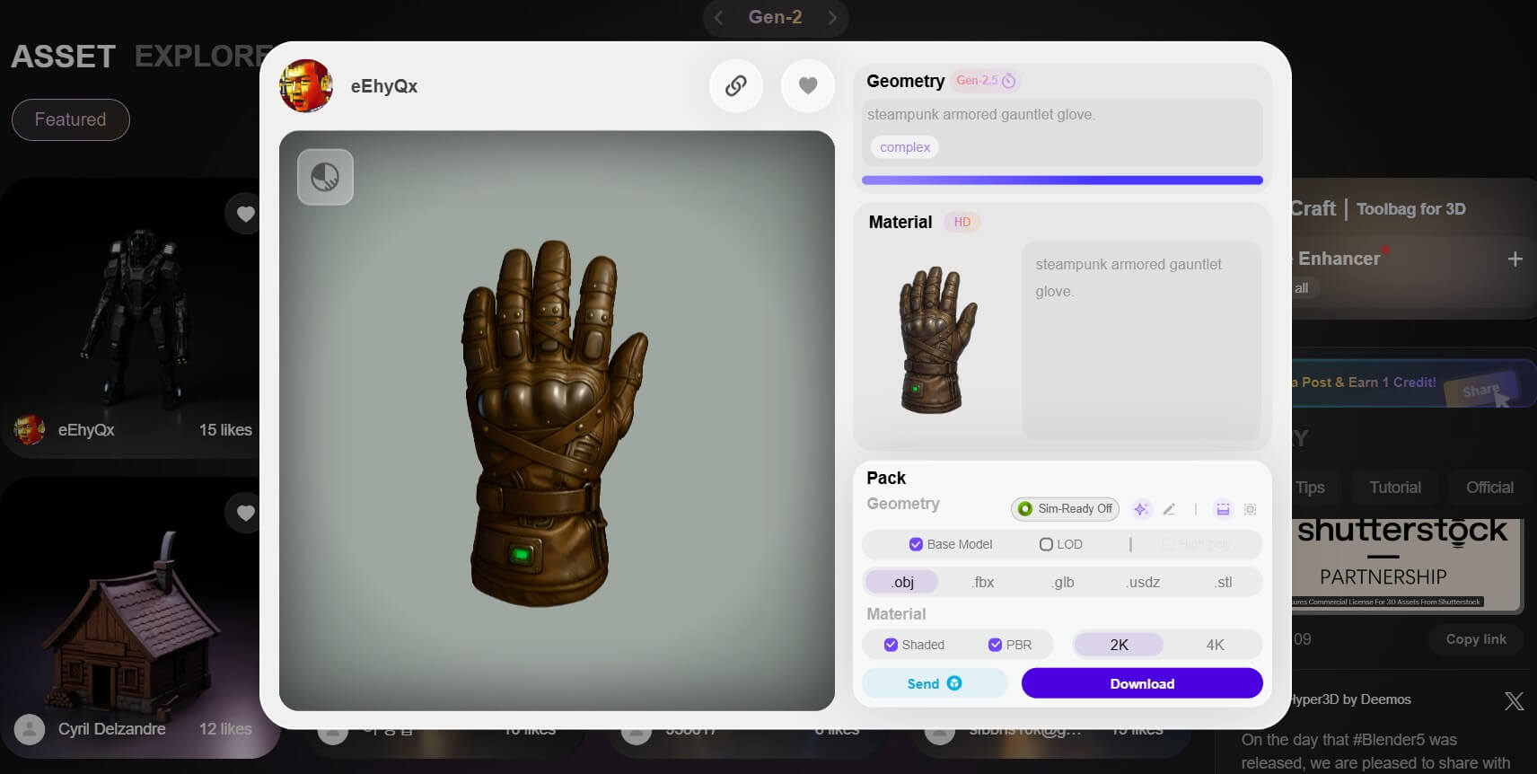 Rodin Hyper3D photorealistic 3D model output for Blender