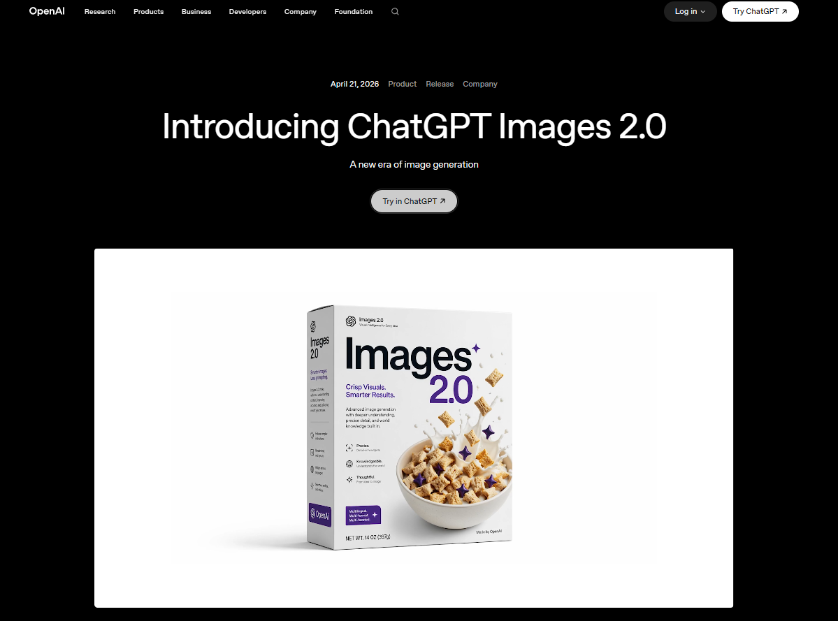 OpenAI announcement page introducing ChatGPT Images 2.0