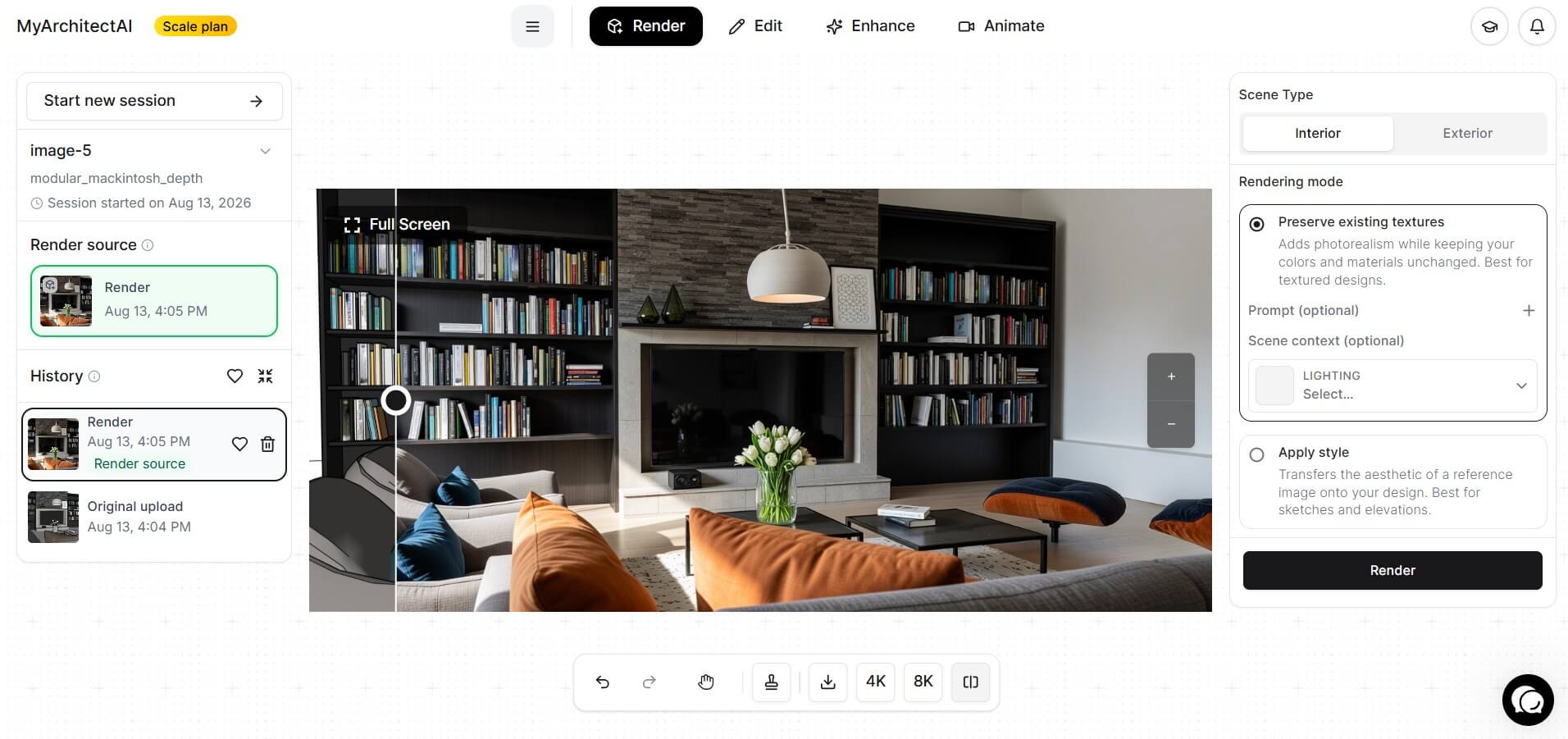 MyArchitectAI living room AI rendering