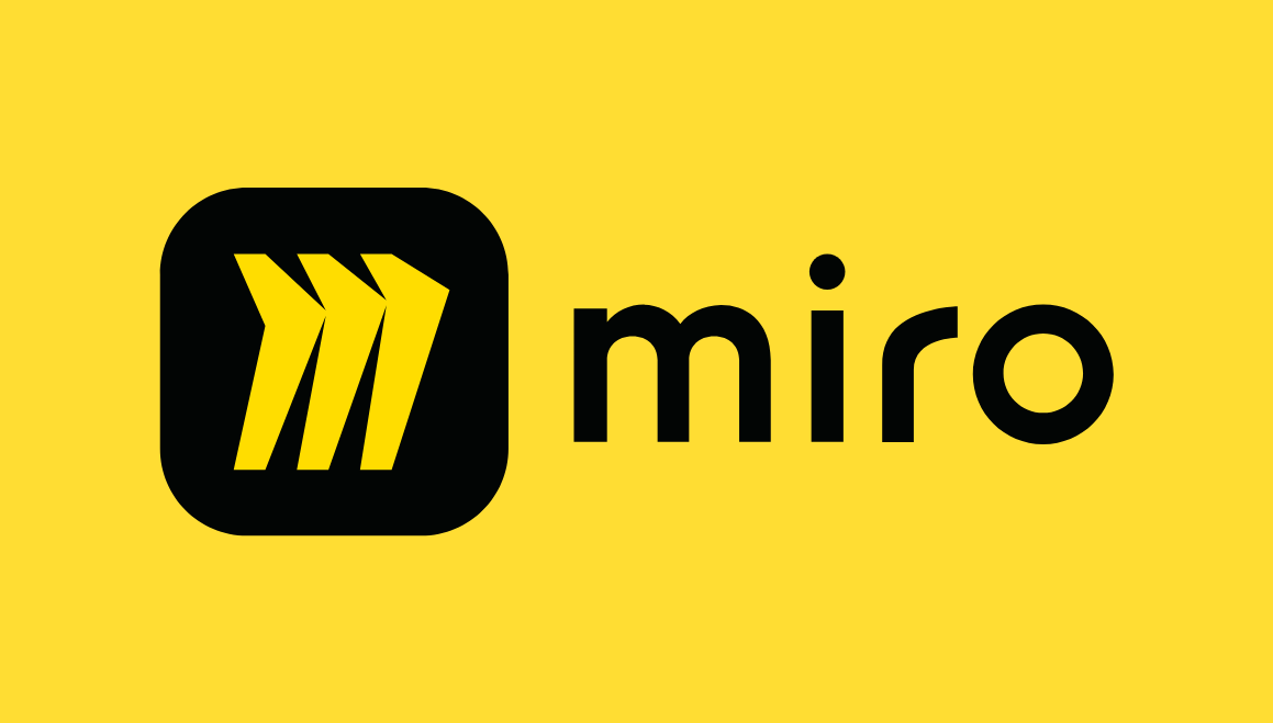 Miro logo with three yellow arrow shapes inside a black rounded square next to the word ‘miro’ on a yellow background.