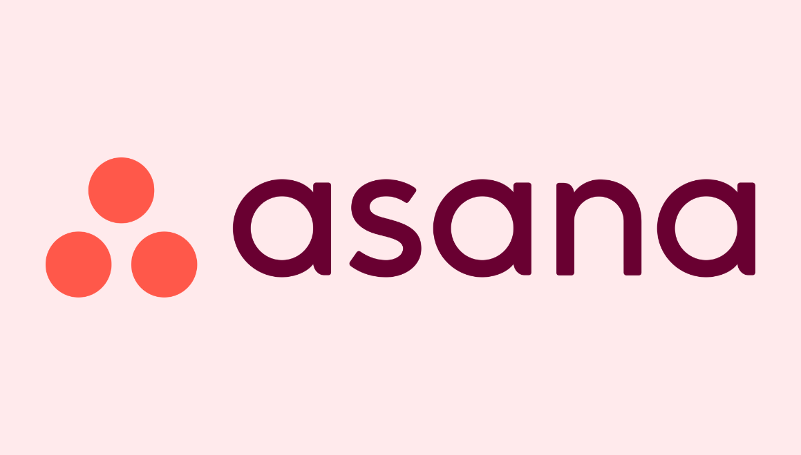 Asana logo with three coral circles arranged in a triangle to the left of the word 'asana' in dark purple text.